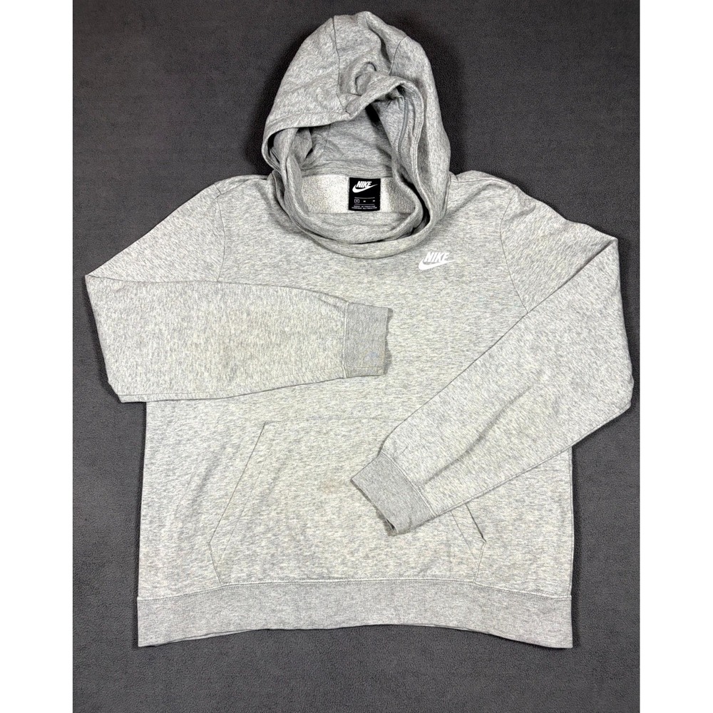Nike NSW Club Funnel Neck Hoodie Womens Medium Gray Cotton Workout Athleisure